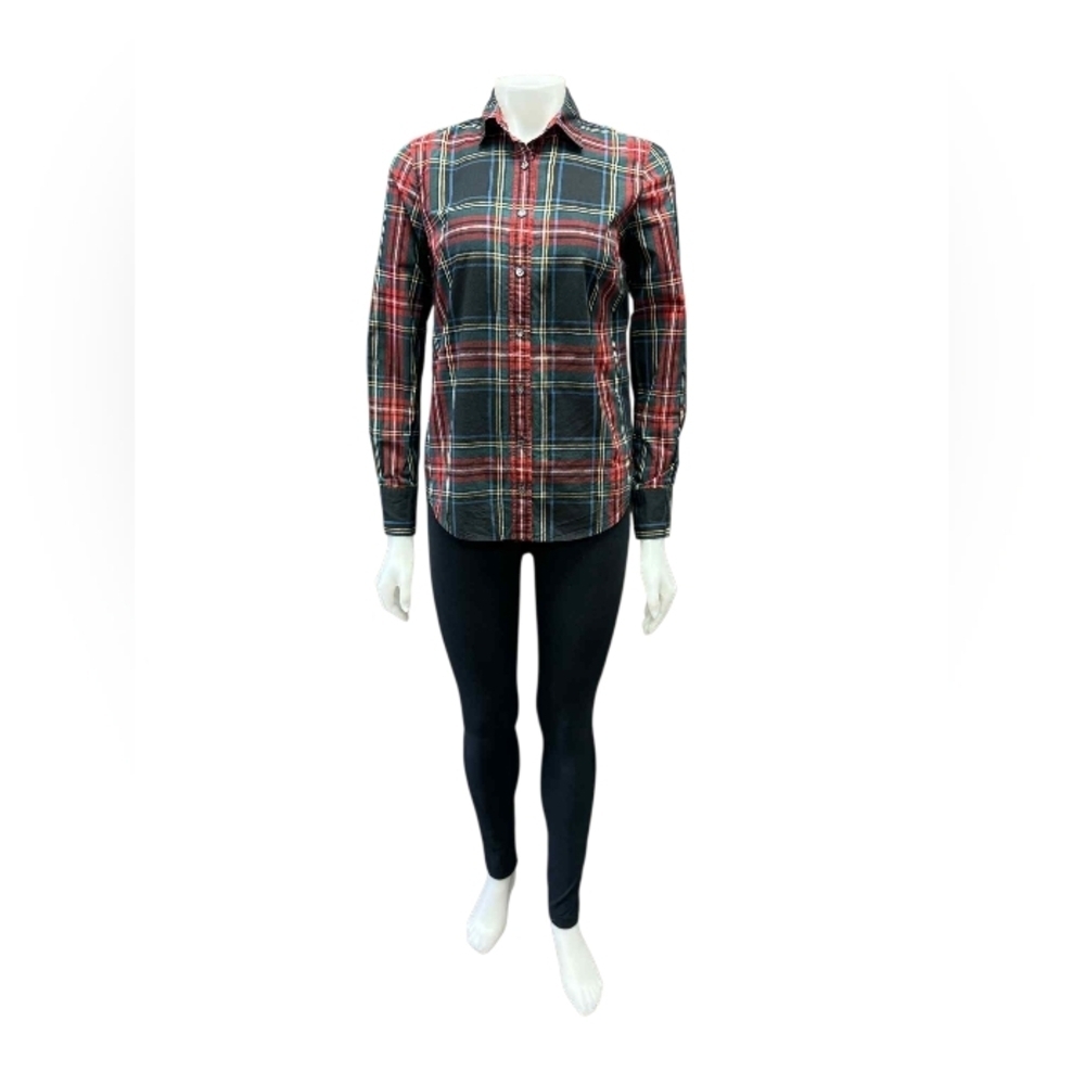 J Crew Checkered Button Down Longsleeve Red/Green/Blue EUC Size 2
